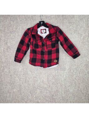 Outdoor Kids Boys Plaid Red & Black Sherpa-Lined Jacket Small Cotton Blend